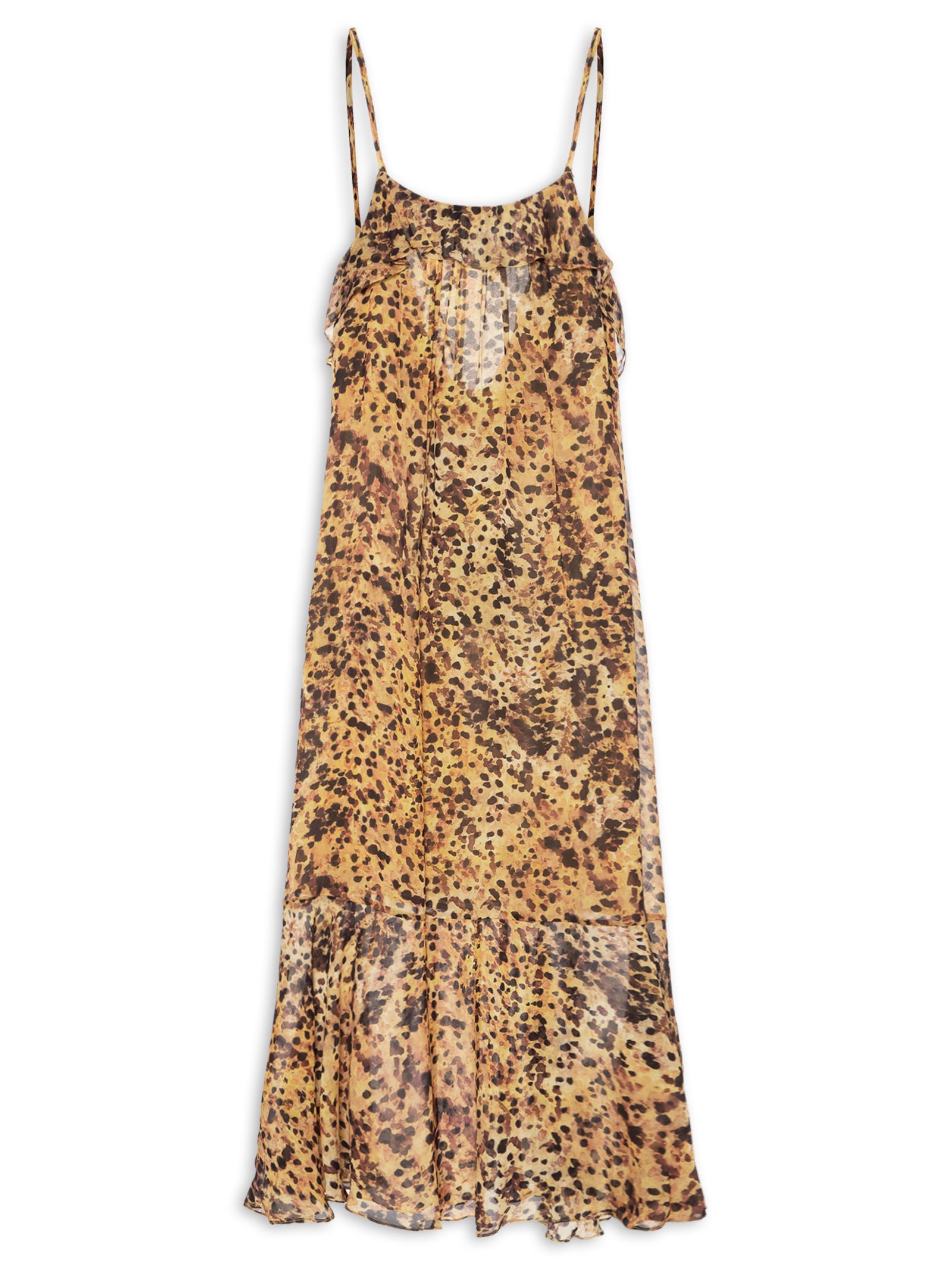 Vestido Midi Camada Decote U Pintada Marrom Animale