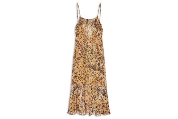 Vestido Midi Camada Decote U Pintada - Marrom