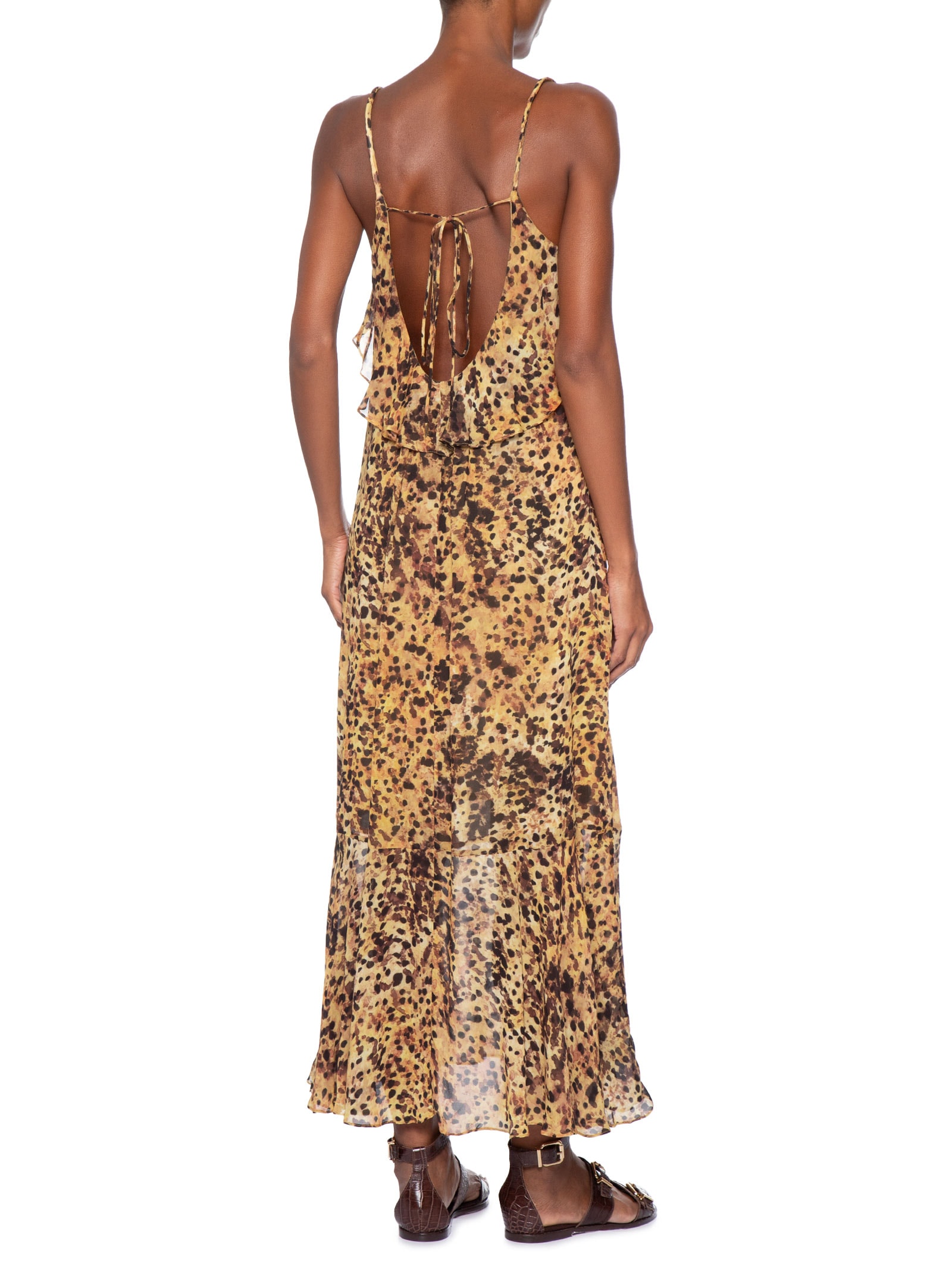 Vestido Midi Camada Decote U Pintada Marrom Animale