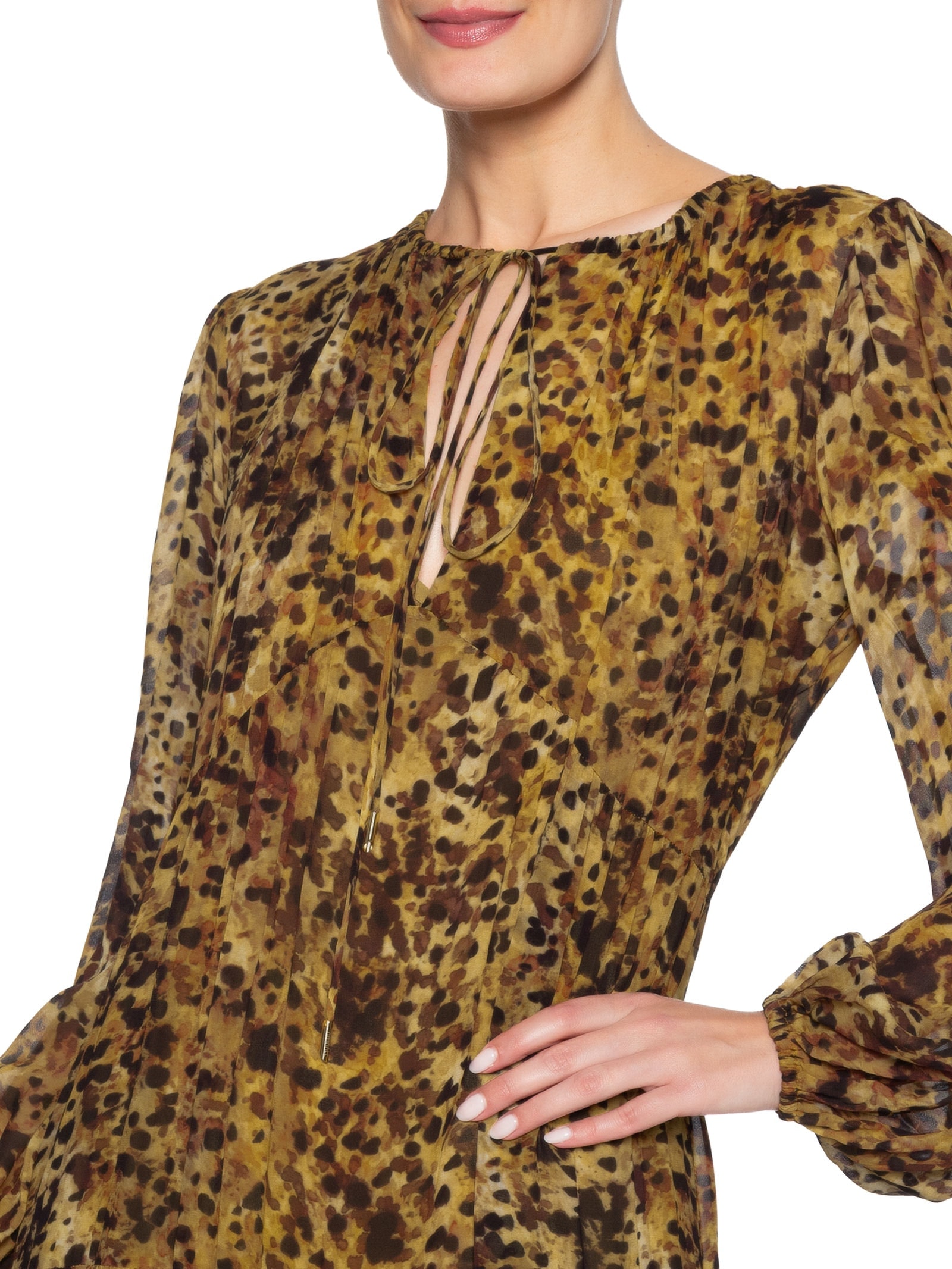 Vestido Midi Camada Pintada Marrom Animale