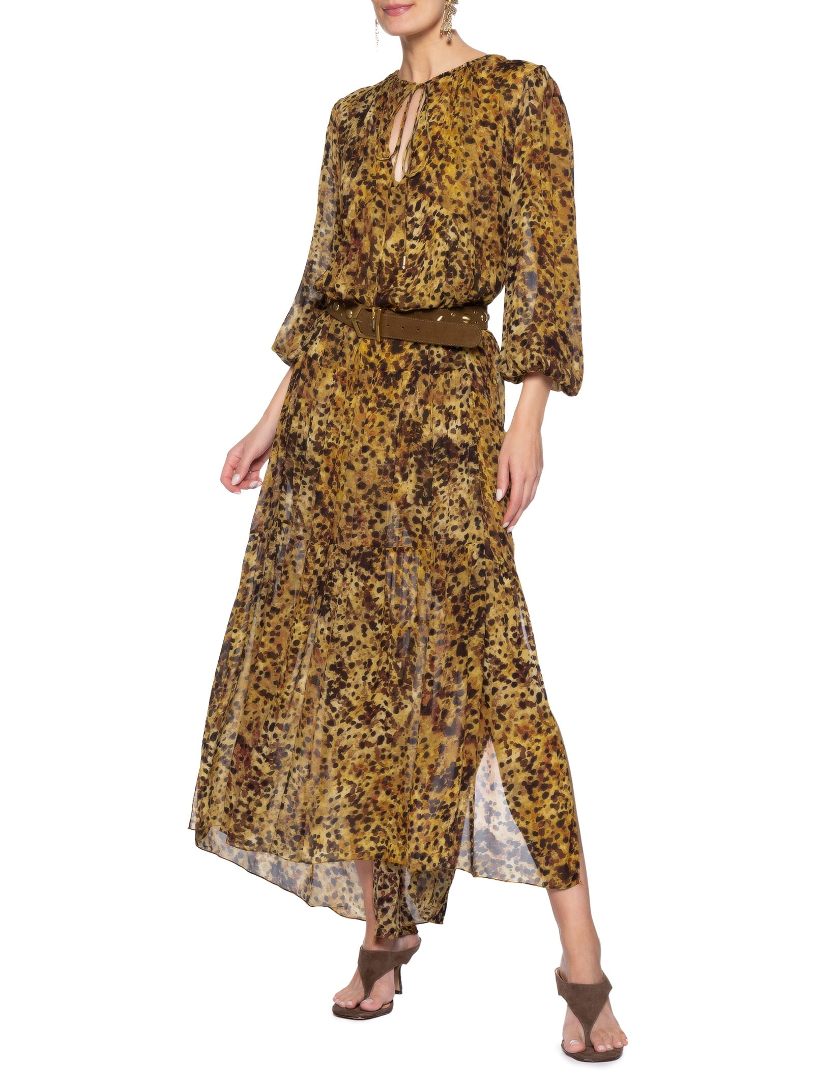 Vestido Midi Camada Pintada Marrom Animale