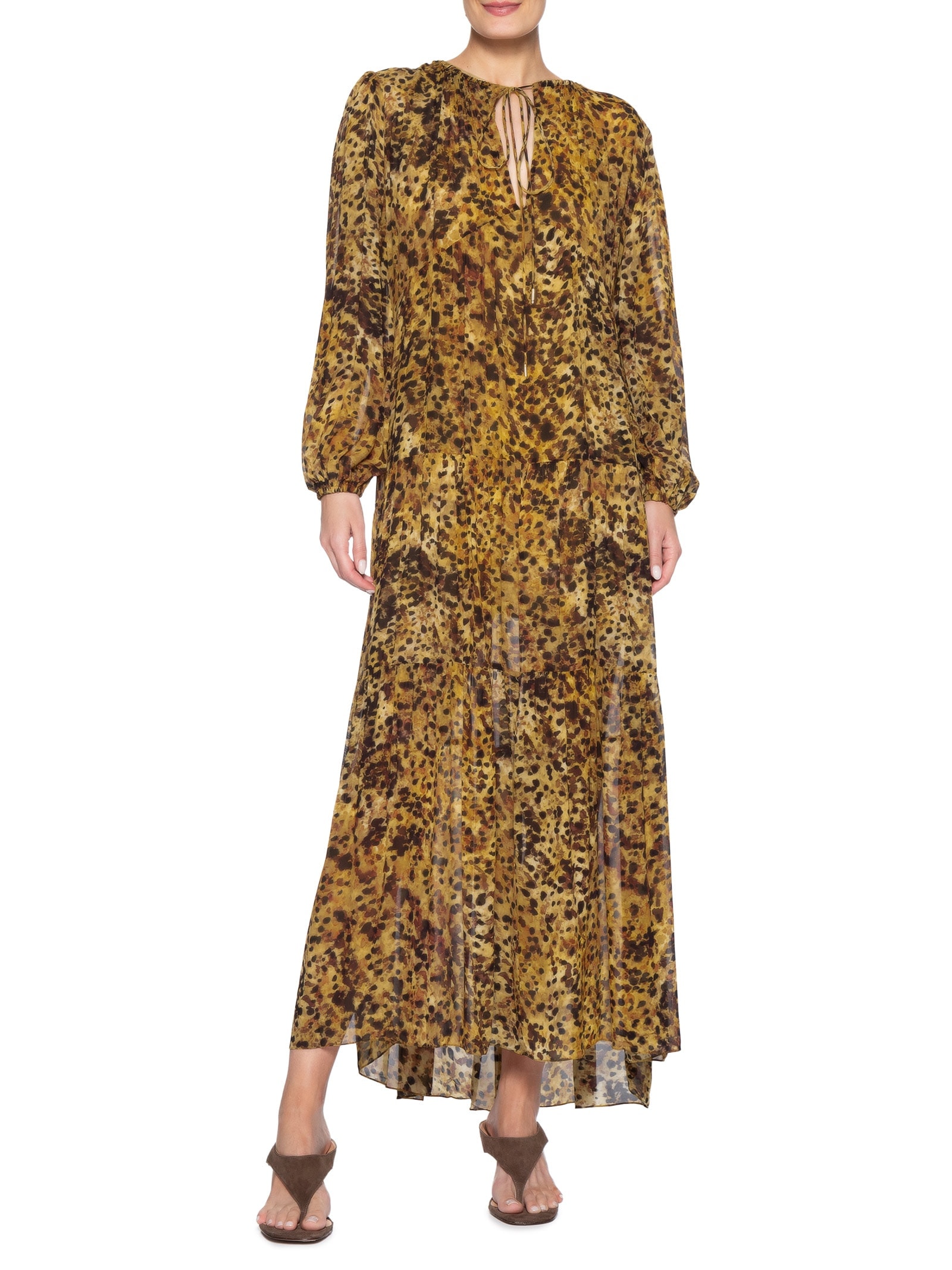 Vestido Midi Camada Pintada Marrom Animale