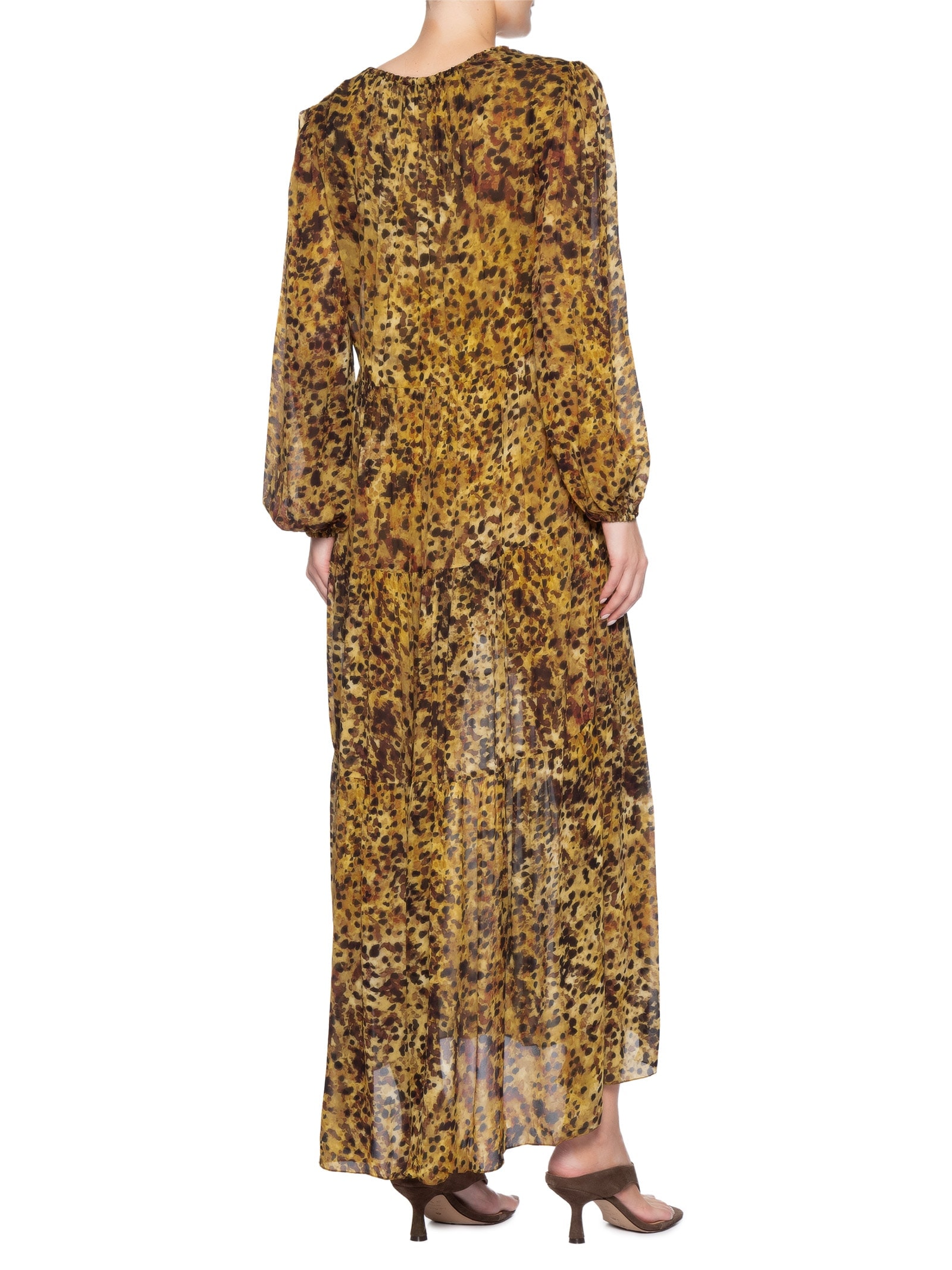 Vestido Midi Camada Pintada Marrom Animale