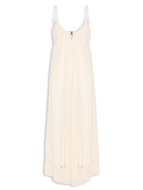 Vestido Midi Camadas GGT Busto Metal - Bege