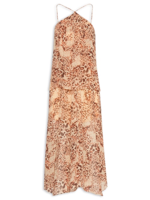 Vestido Midi Camadas Onça Parda – Animal Print