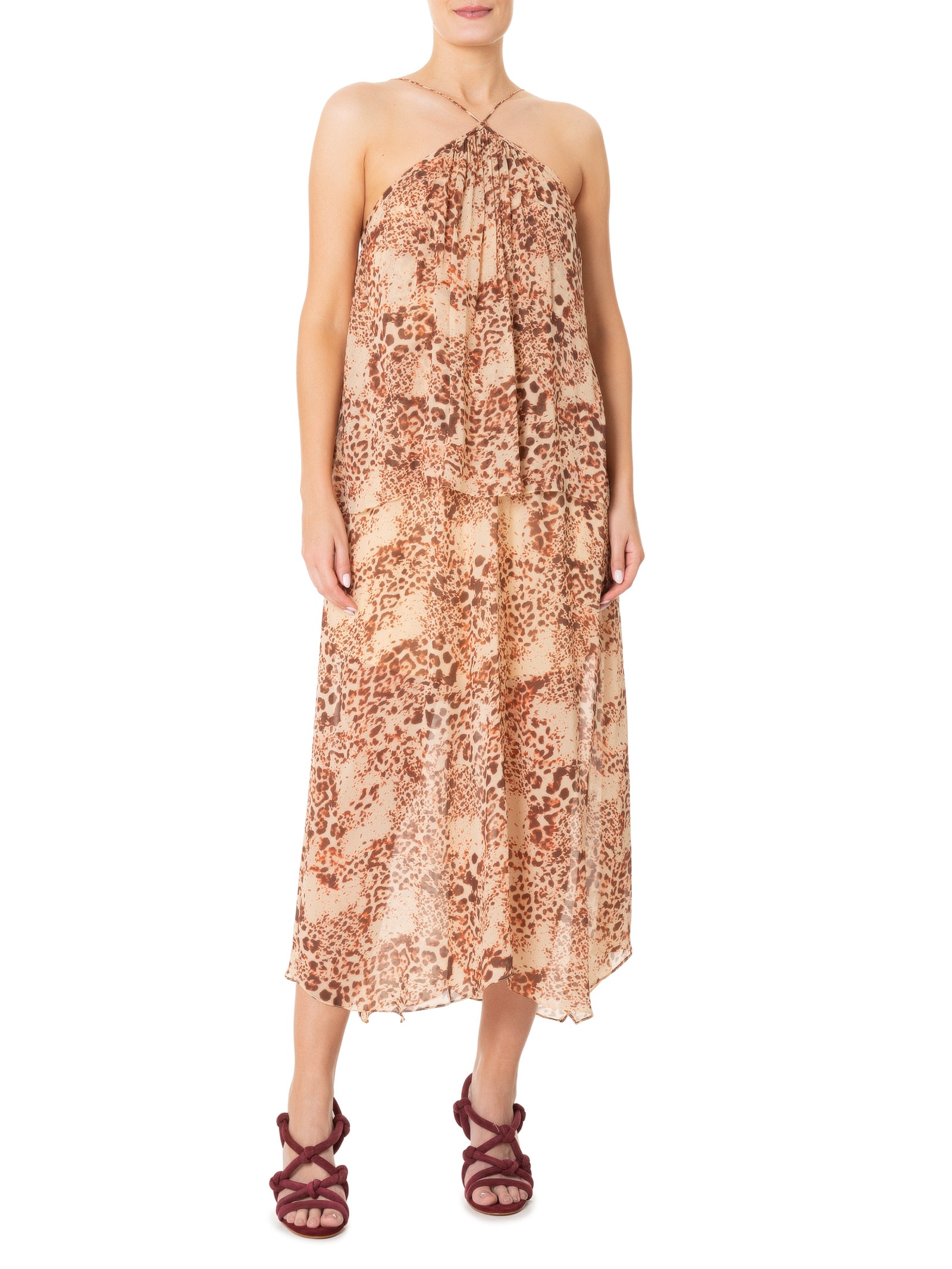 Vestido Midi Camadas Onça Parda Animal Print Animale