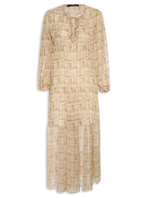 Vestido Midi Camadas Textura Trama – Bege