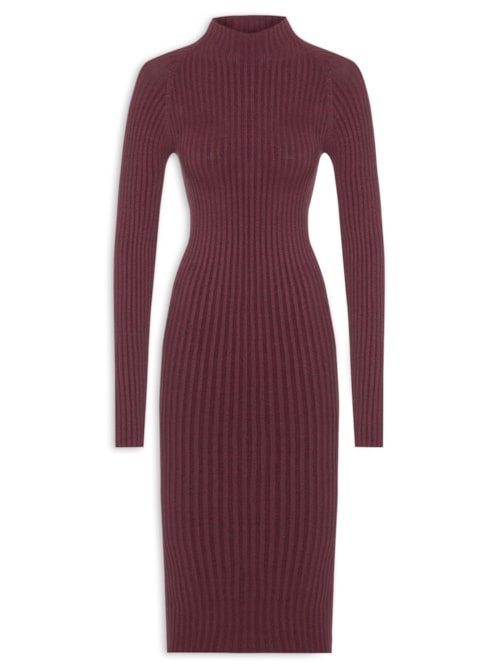 Vestido Midi Canelado – Vinho