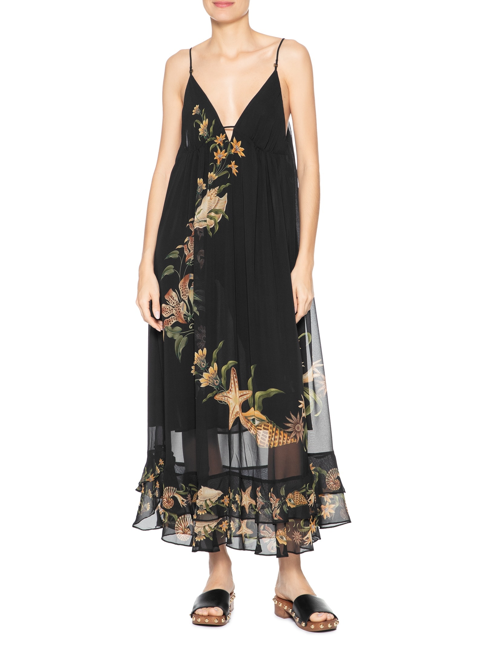 Vestido Midi Capa Concha Surreal Preto Farm