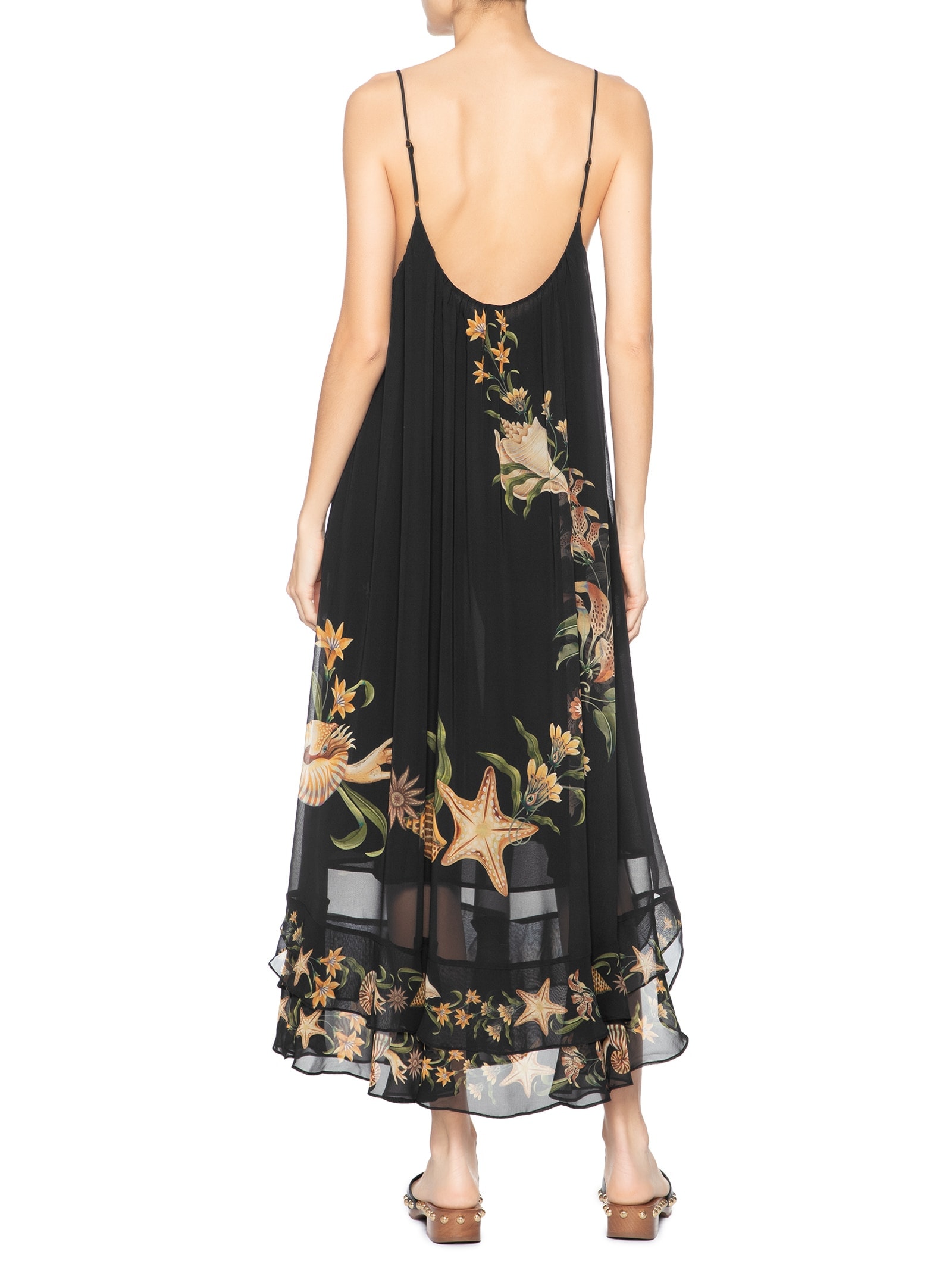 Vestido Midi Capa Concha Surreal Preto Farm