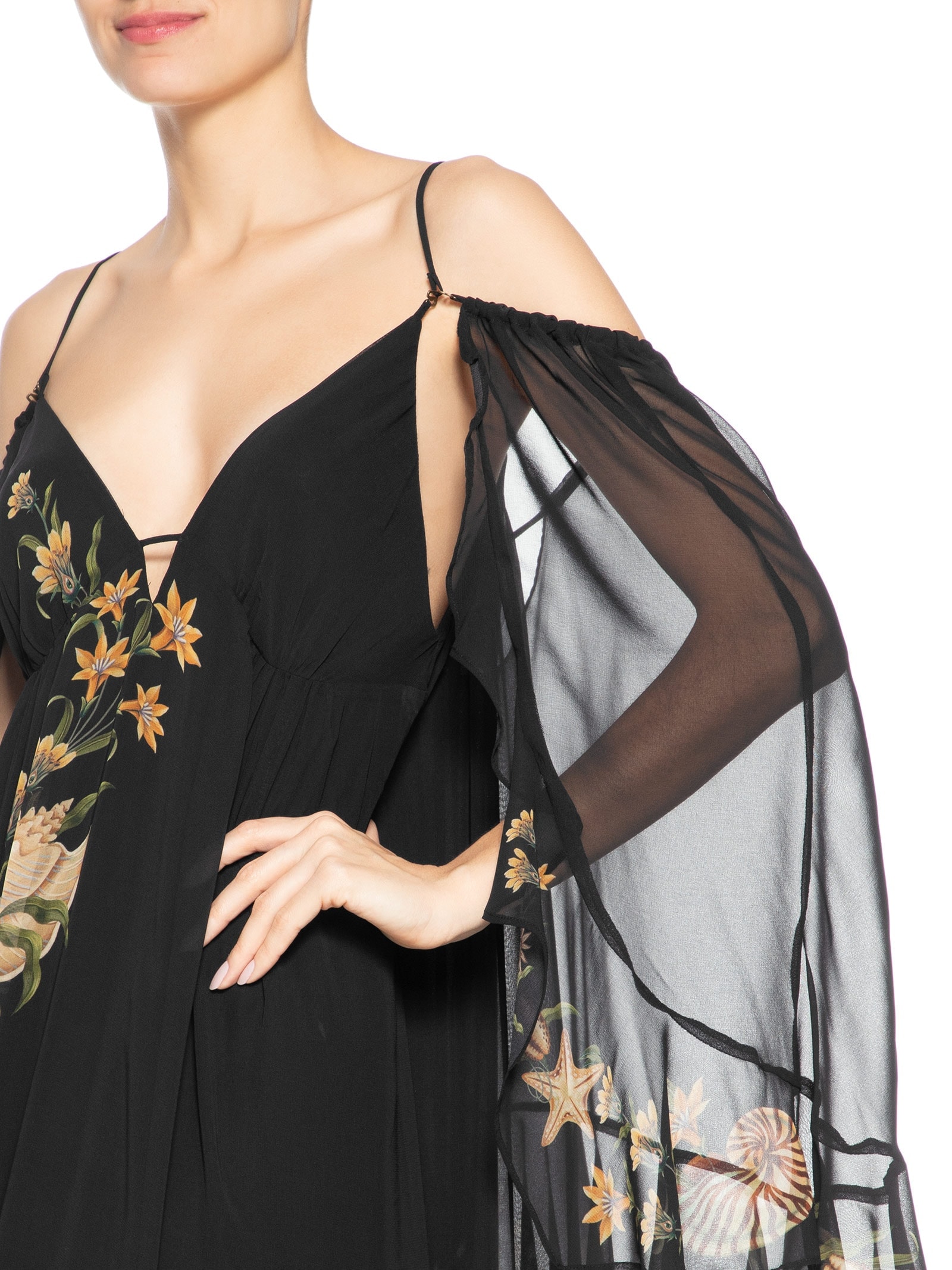 Vestido Midi Capa Concha Surreal Preto Farm