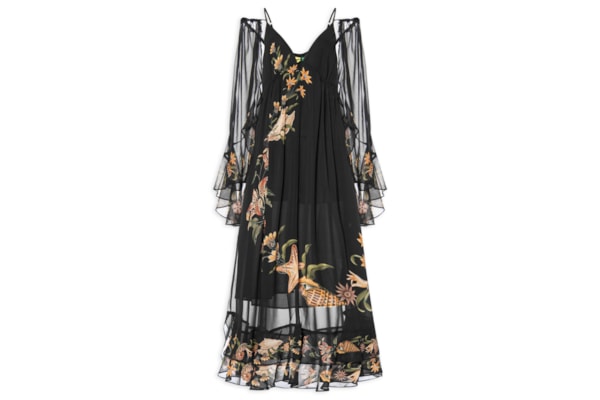 Vestido Midi Capa Concha Surreal - Preto