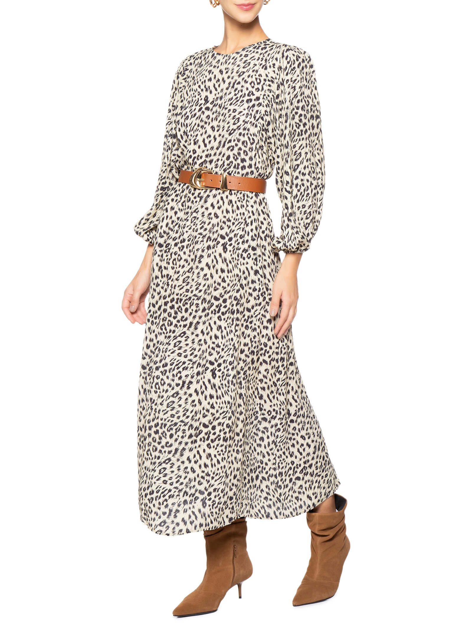 Vestido Midi Cava Quadrada Onça Abby Animal Pint Animale