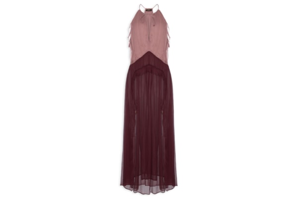 Vestido Midi Chiffon Tricolor – Rosa