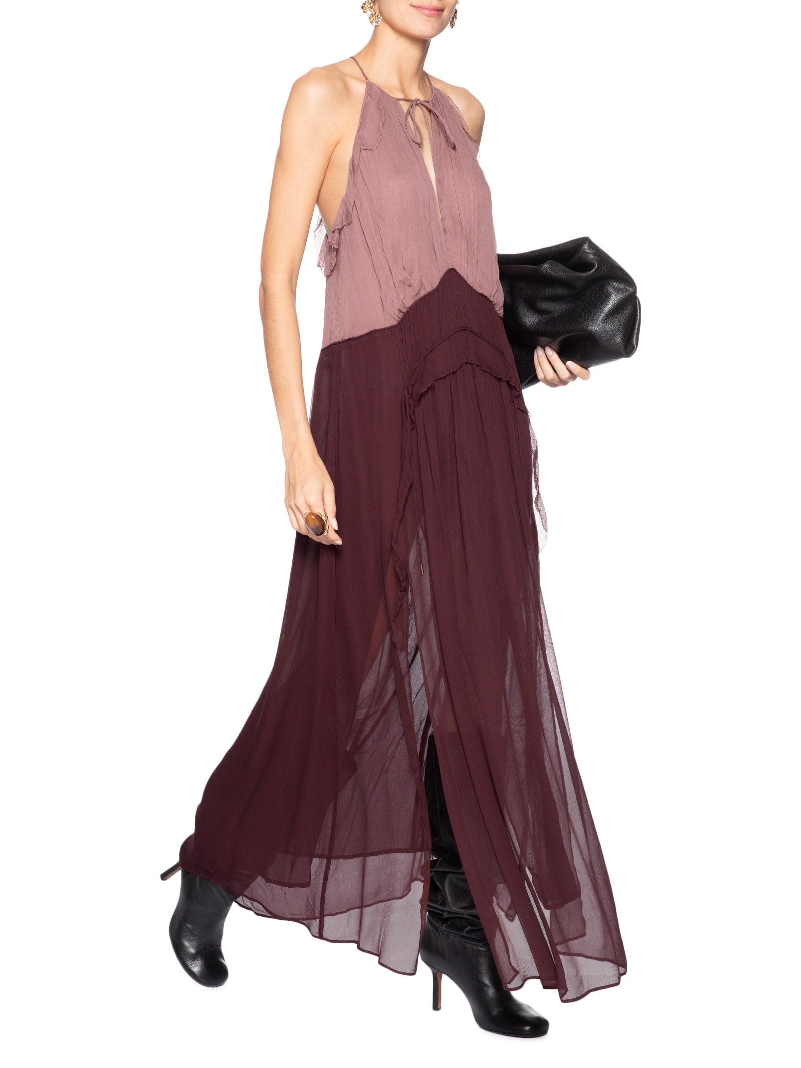 Vestido Midi Chiffon Tricolor – Rosa Animale