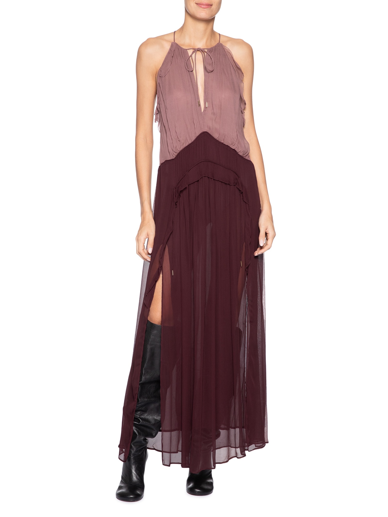 Vestido Midi Chiffon Tricolor – Rosa Animale