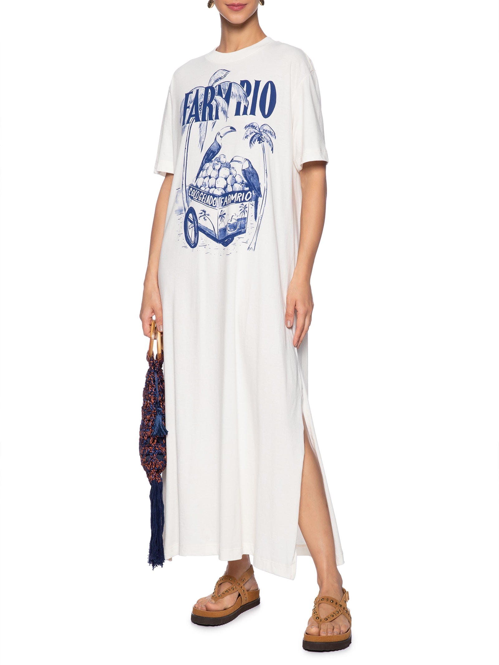Vestido Midi Coco Gelado Azul Off White Farm
