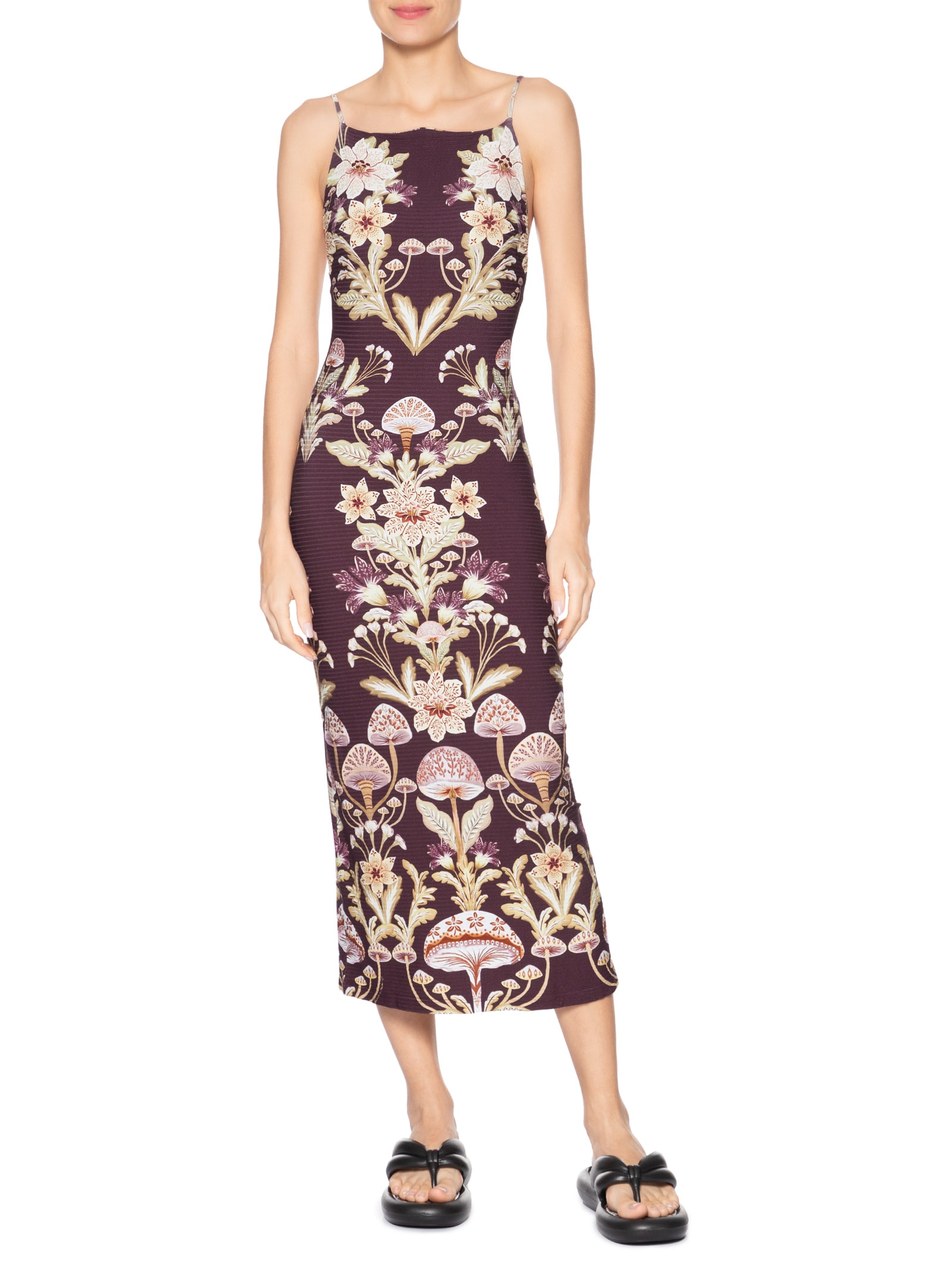 Vestido Midi Cogumelo Em Flor Vermelho Farm