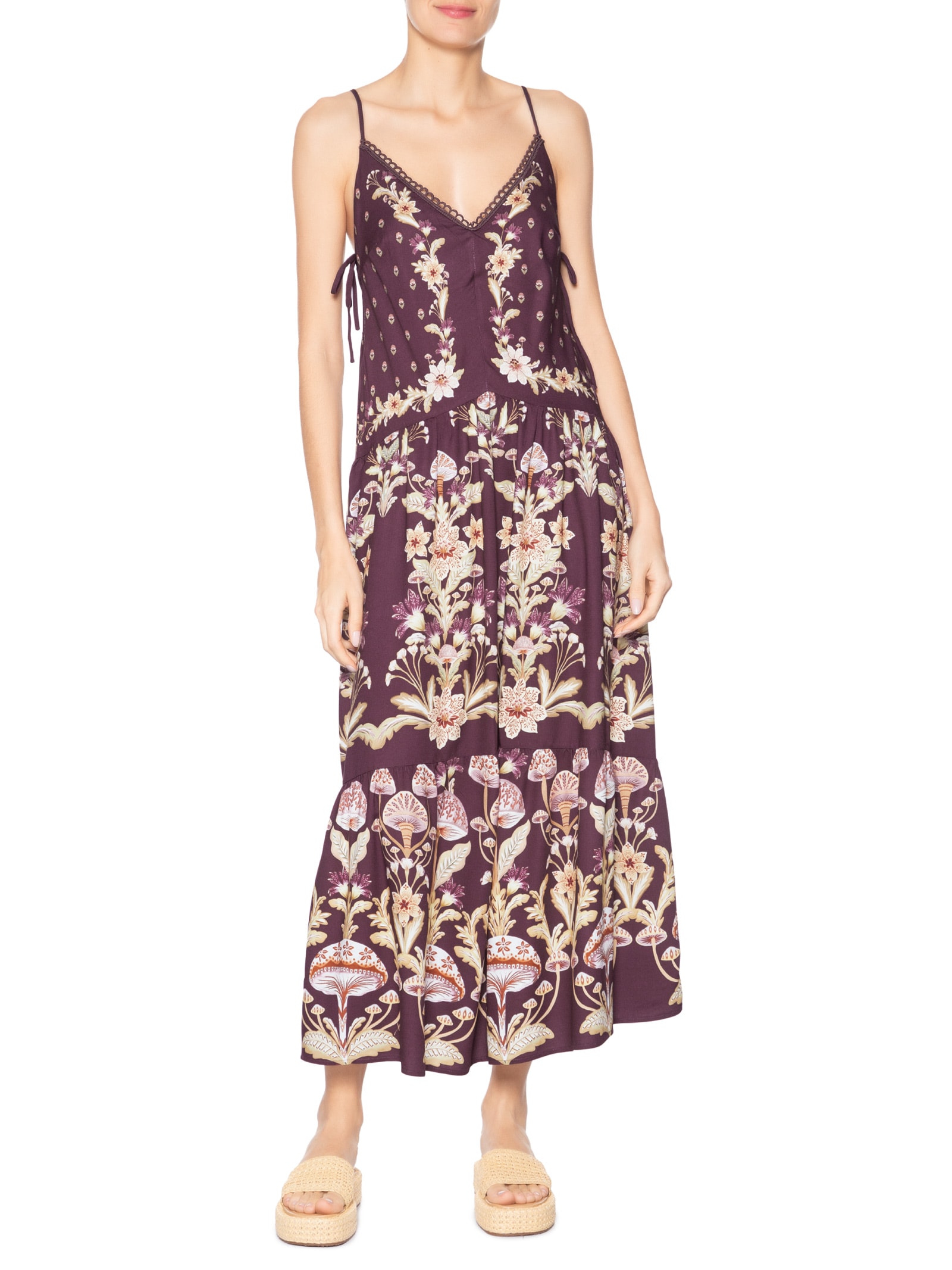 Vestido Midi Cogumelo Em Flor Vermelho Farm