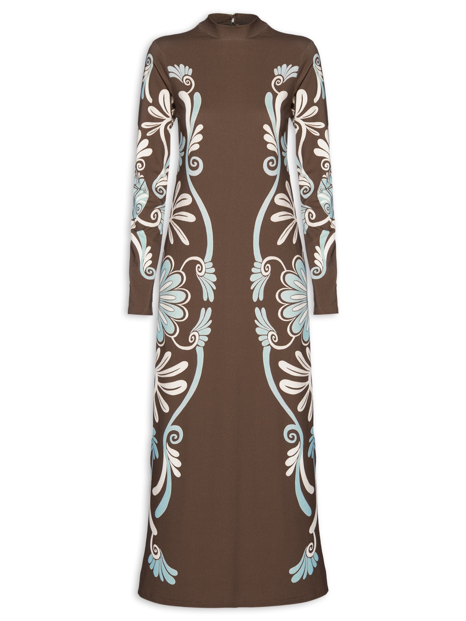 Vestido Midi Coletânea Tropical Marrom Farm