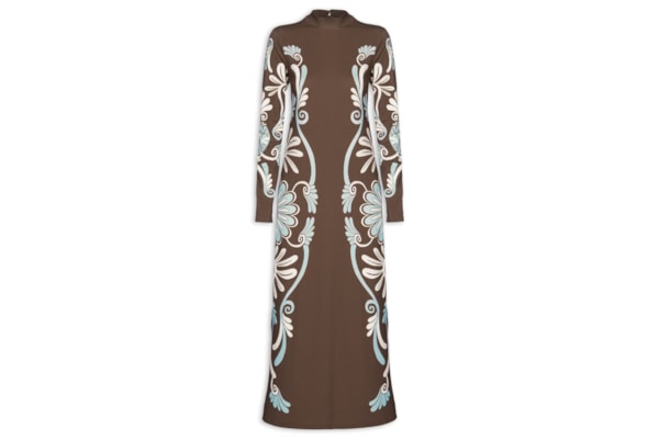 Vestido Midi Coletânea Tropical - Marrom