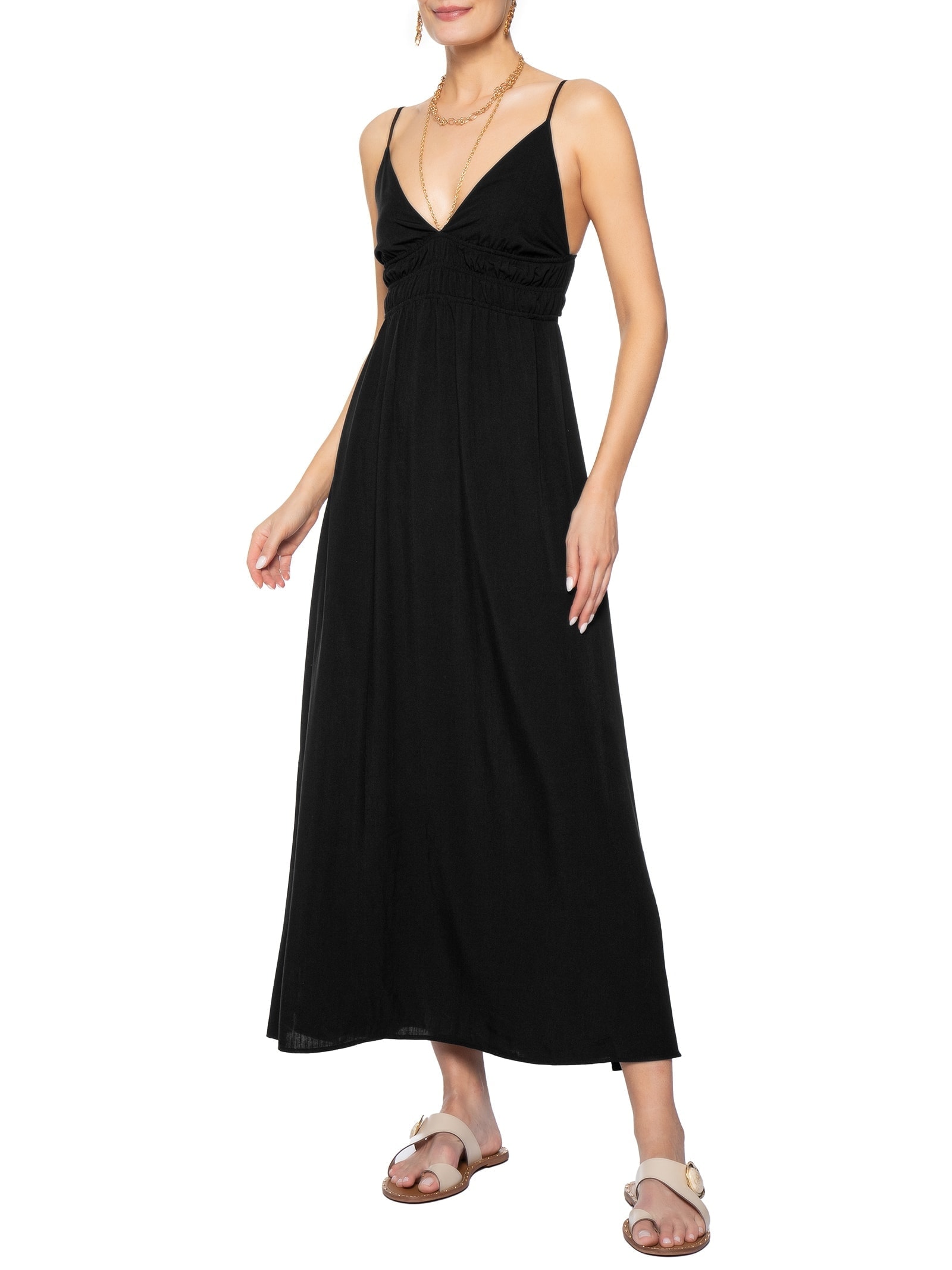 Vestido Midi com Abertura nas Costas Preto Market 33