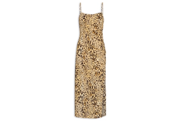 Vestido Midi Com Alça e Fenda Lateral - Animal Print