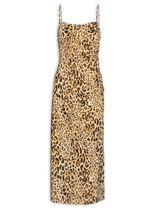 Vestido Midi Com Alça e Fenda Lateral – Animal Print