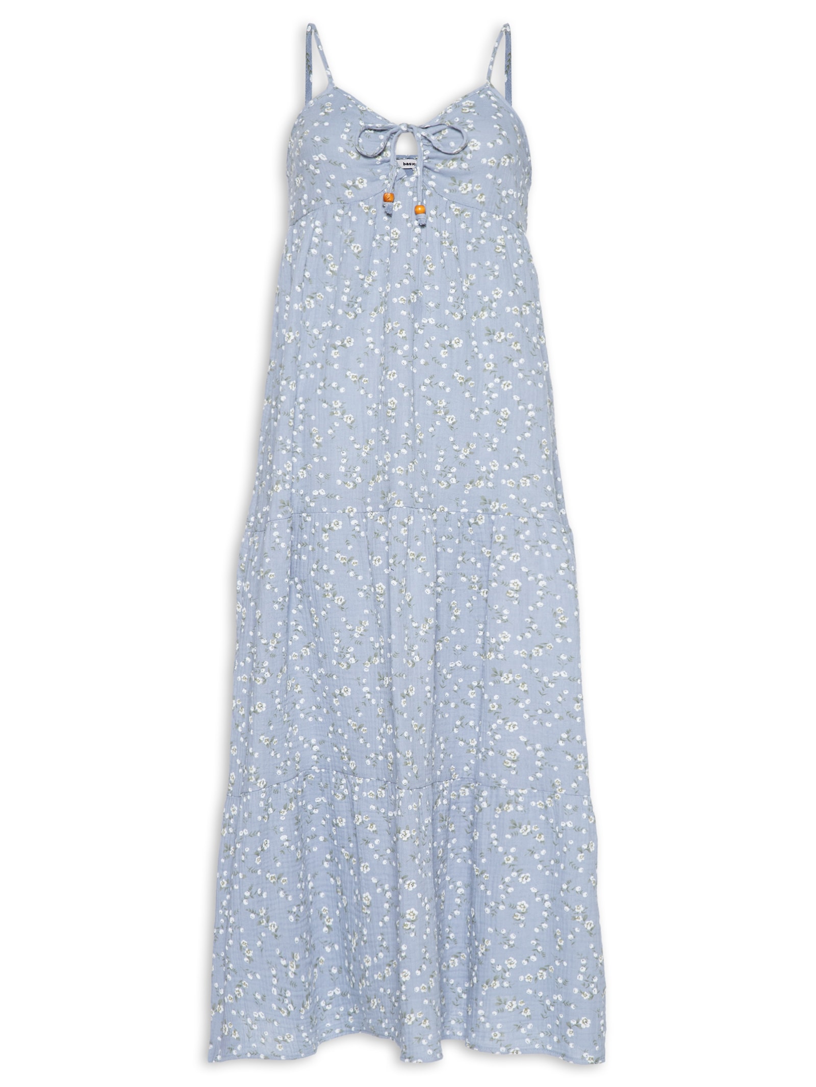Vestido Midi Com Amarração Estampado Azul Basiq