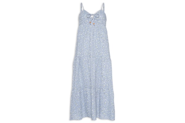 Vestido Midi Com Amarração Estampado - Azul