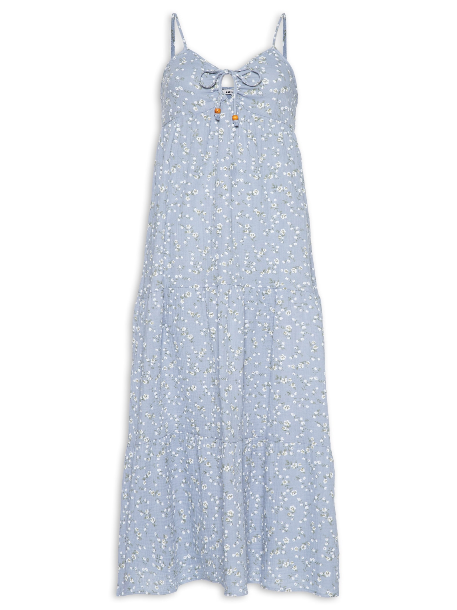 Vestido Midi Com Amarração Estampado Azul Basiq