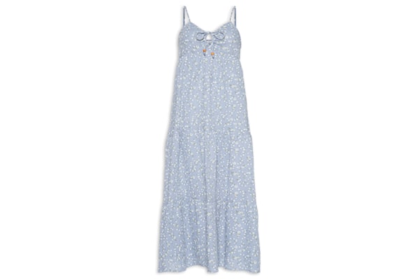 Vestido Midi Com Amarração Estampado - Azul