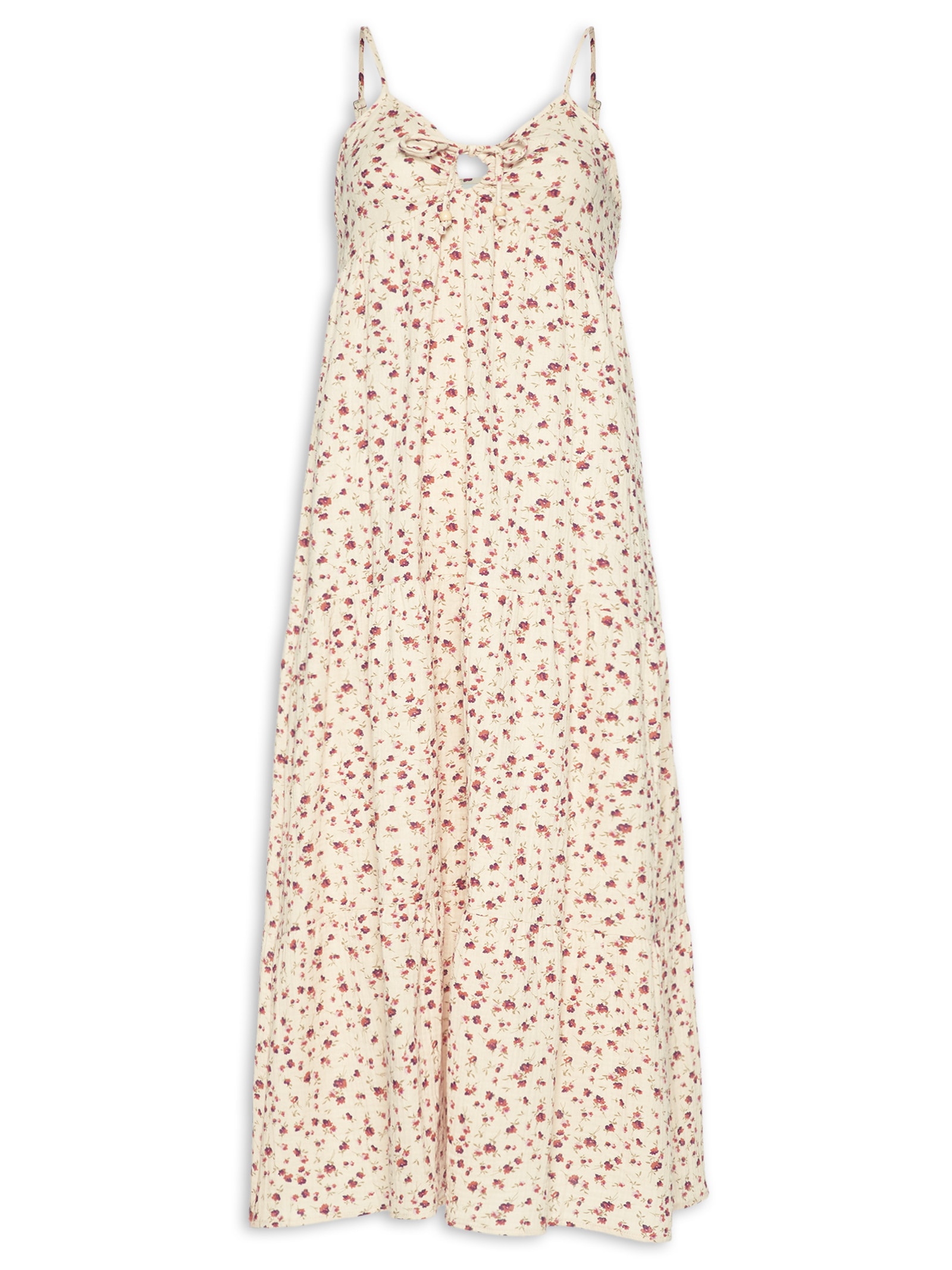 Vestido Midi Com Amarração Estampado Bege Basiq