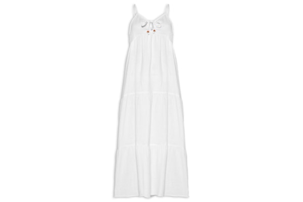 Vestido Midi Com Amarração Estampado - Branco