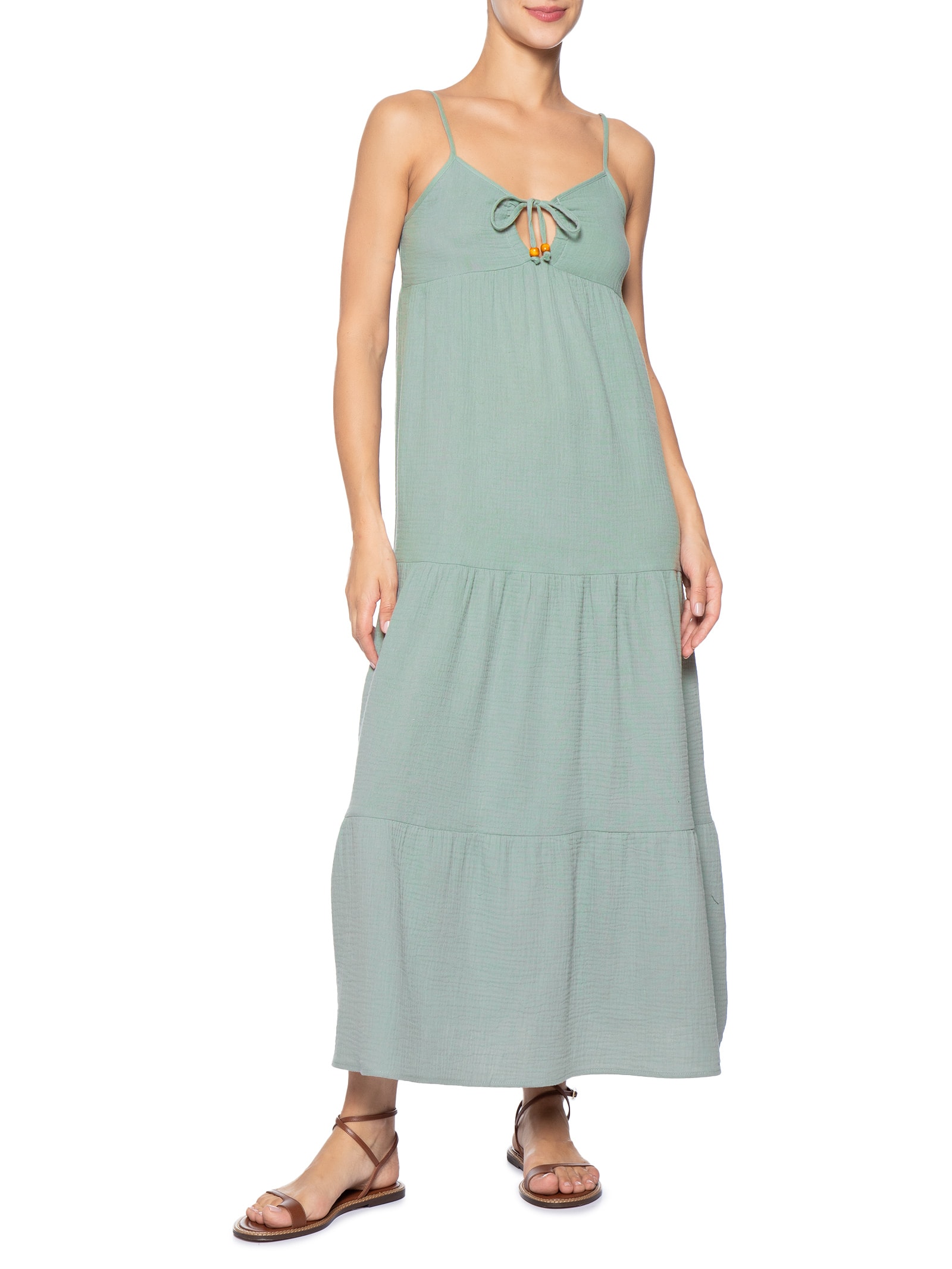 Vestido Midi Com Amarração Verde Basiq