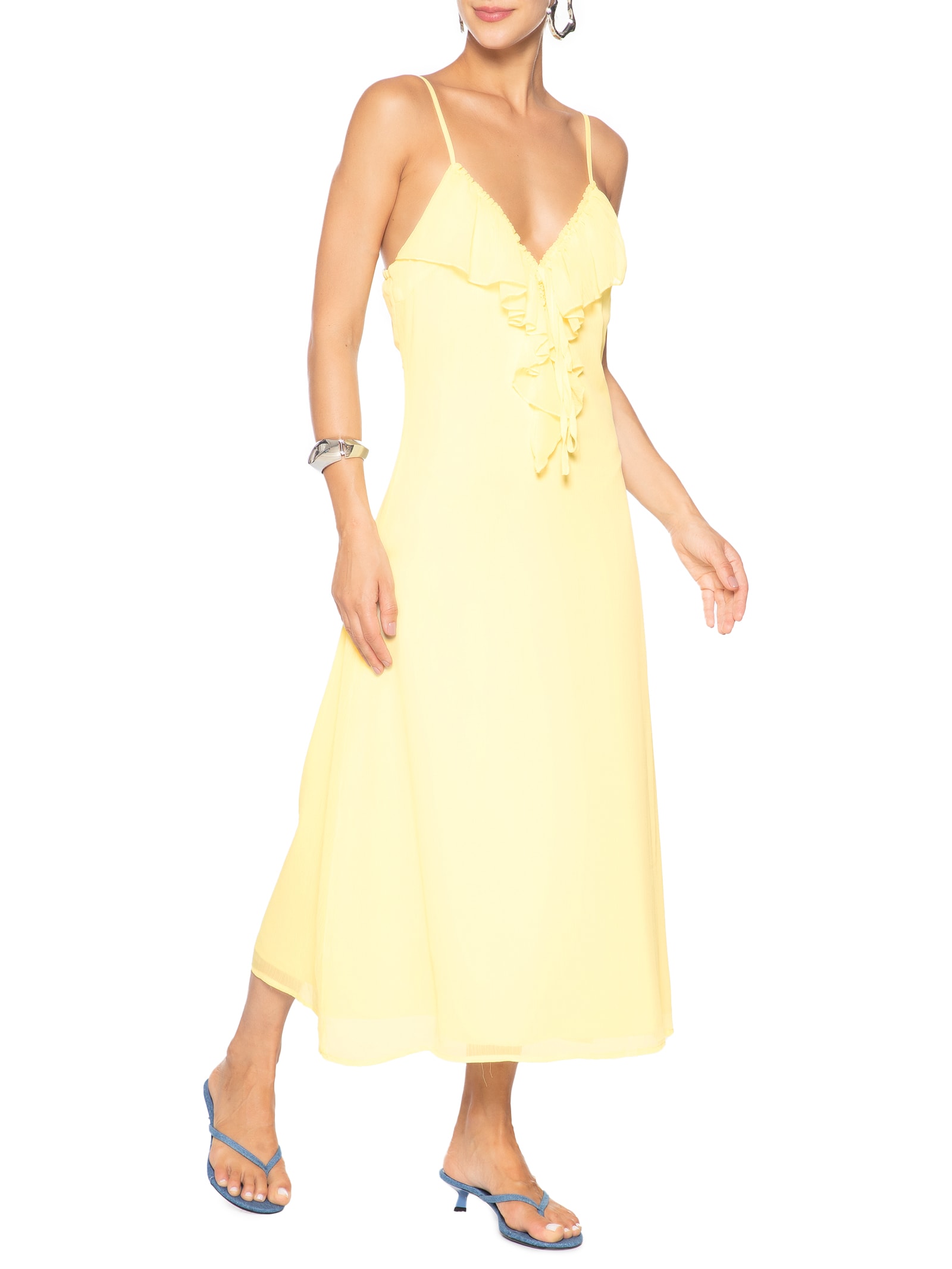 Vestido Midi Com Babado Amarelo Market 33