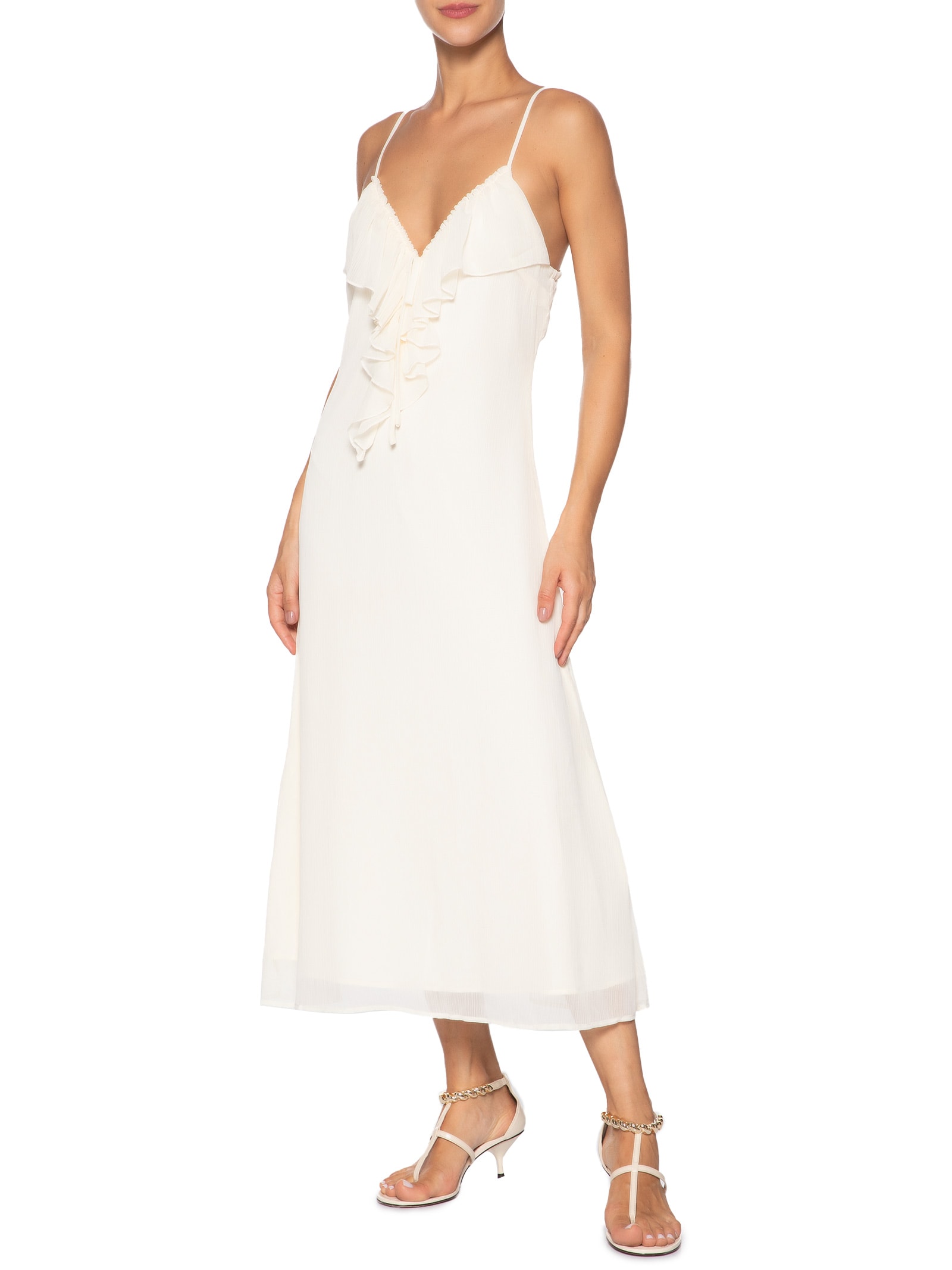 Vestido Midi Com Babado Bege Market 33