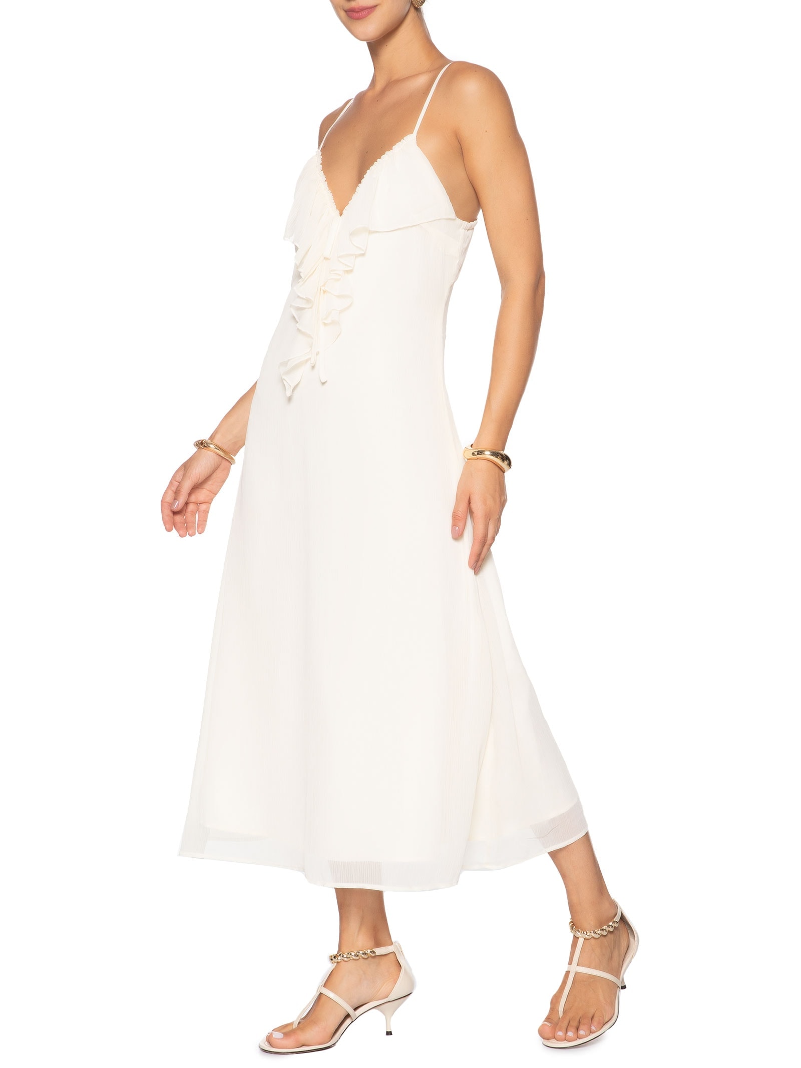 Vestido Midi Com Babado Bege Market 33