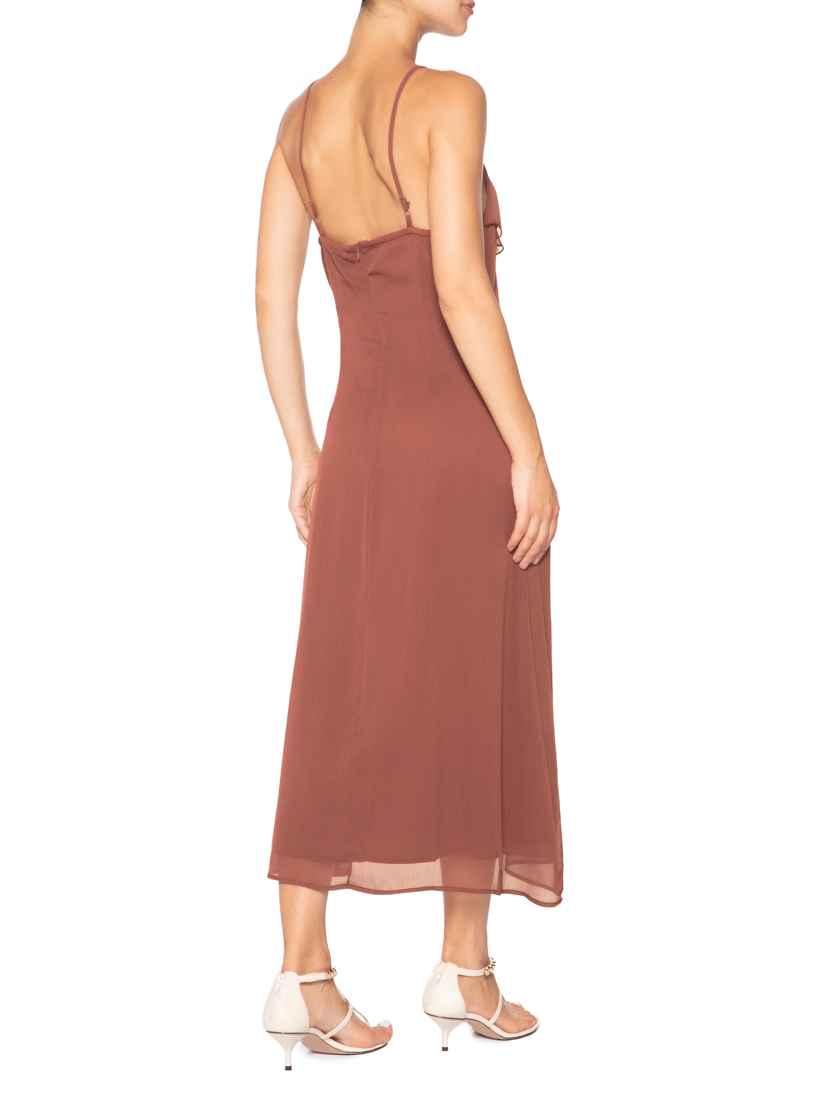 Vestido Midi Com Babado Marrom Market 33