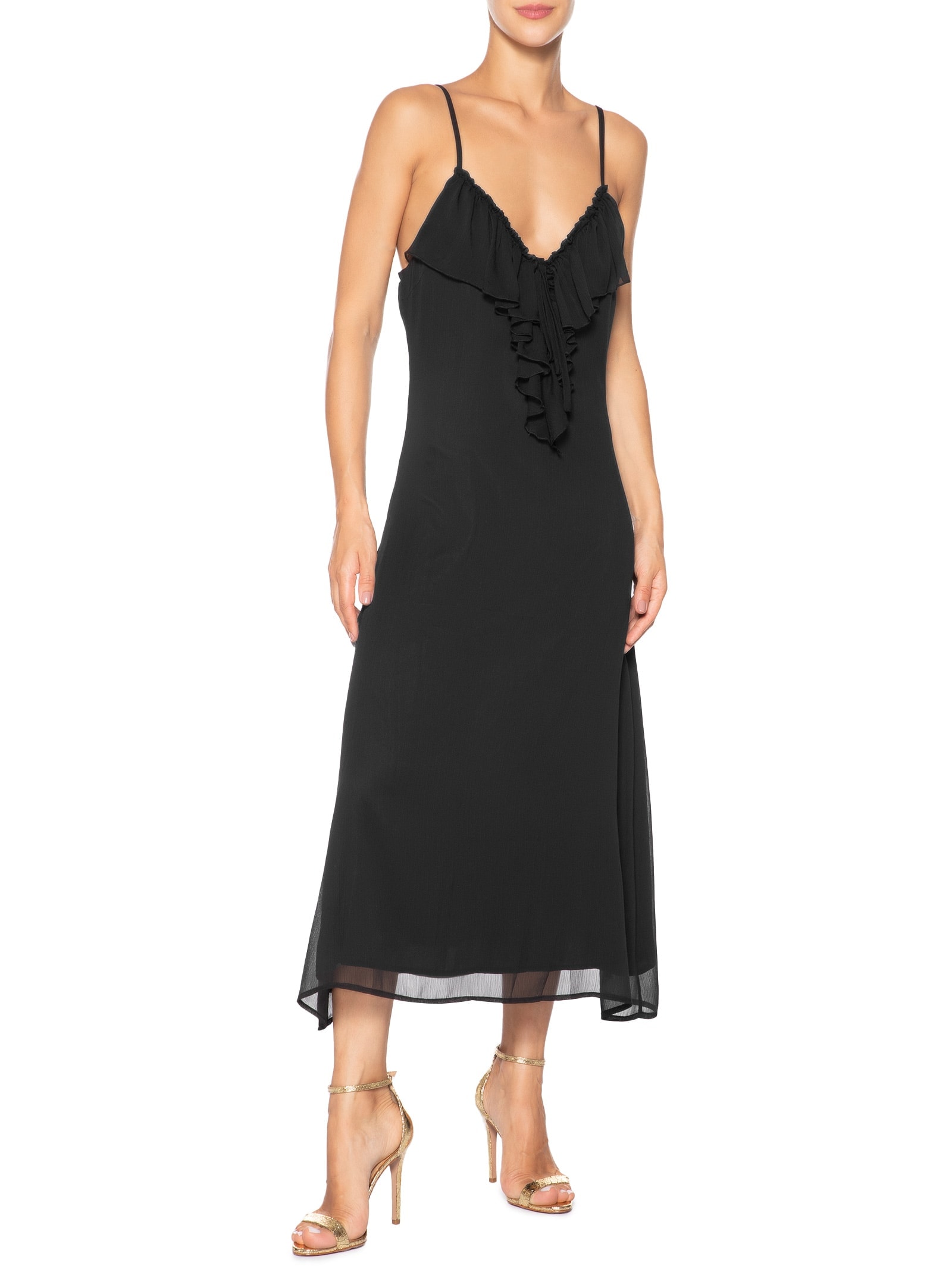 Vestido Midi  Com Babado Preto Market 33