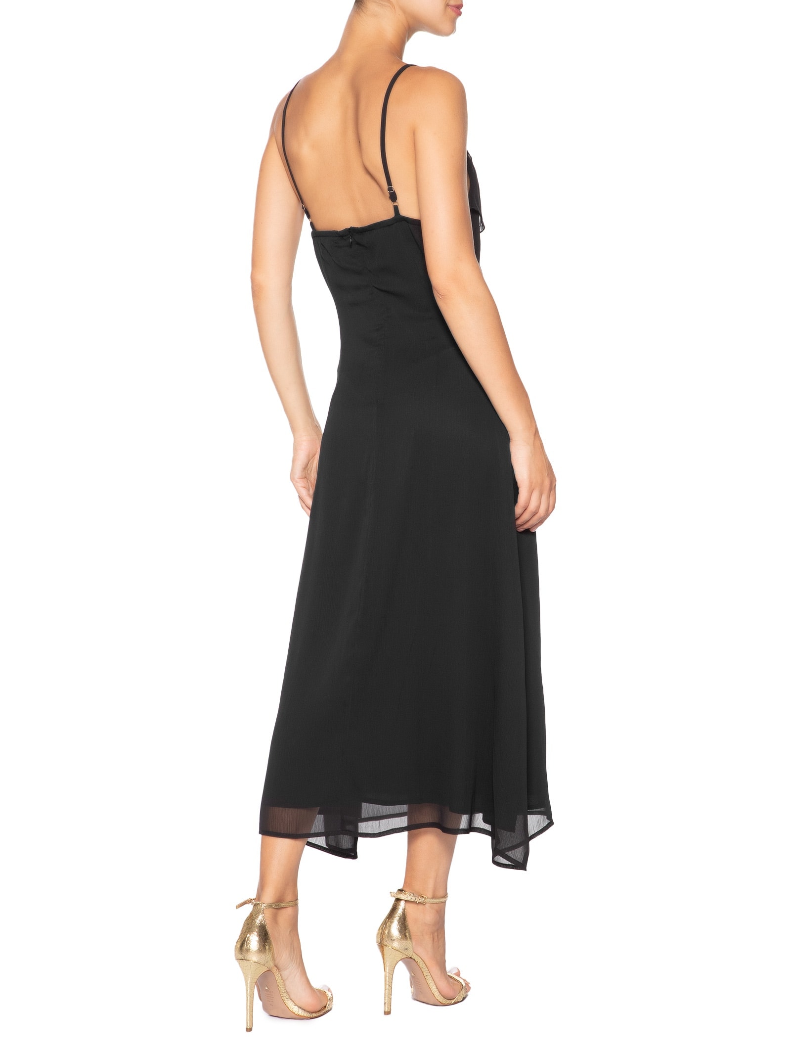 Vestido Midi  Com Babado Preto Market 33