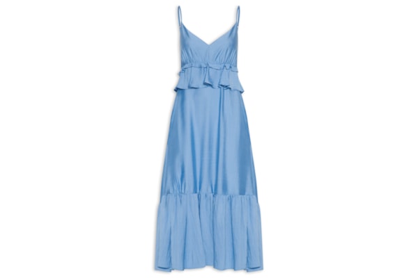 Vestido Midi com Babados - Azul