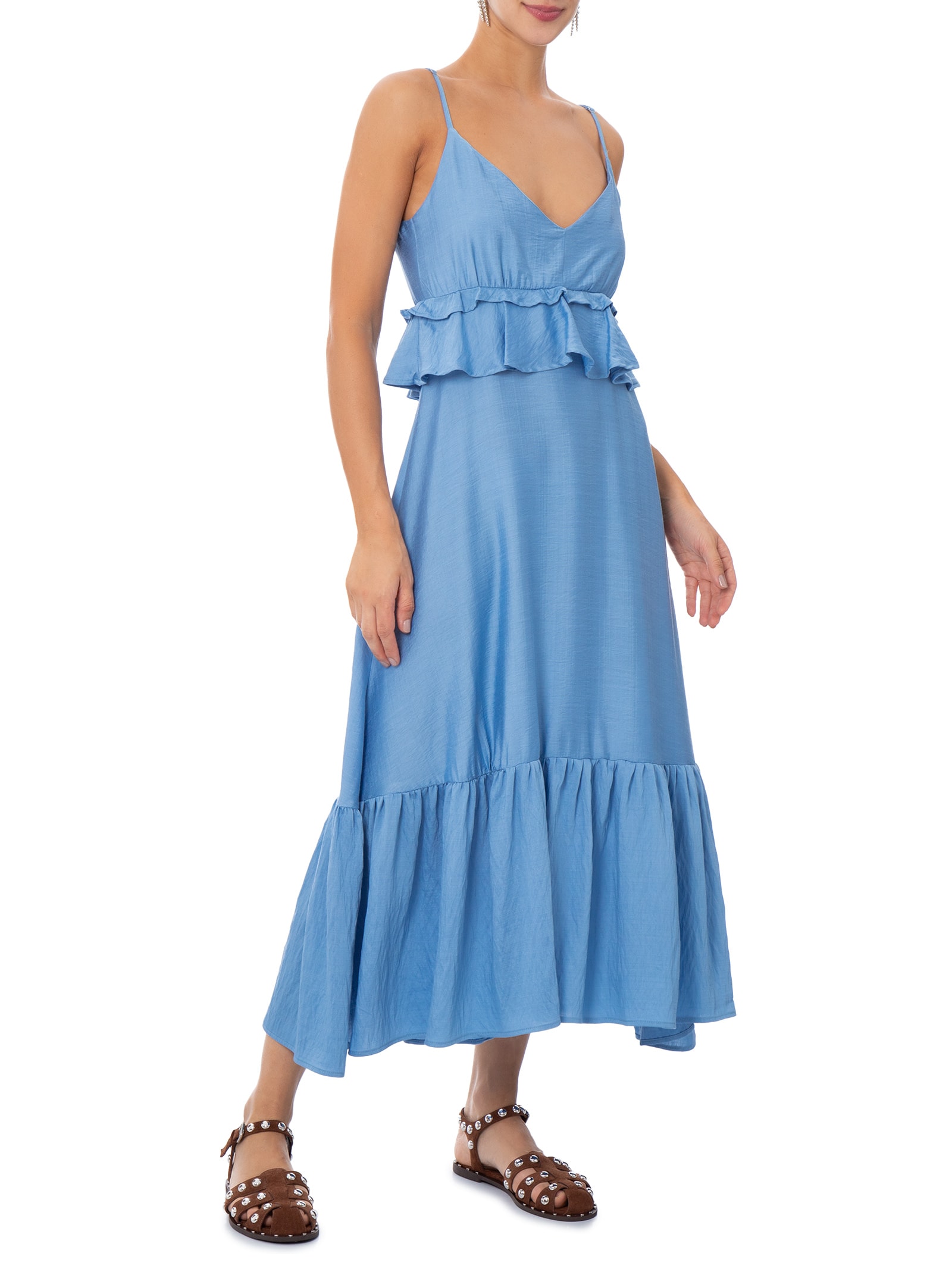 Vestido Midi com Babados Azul Market 33