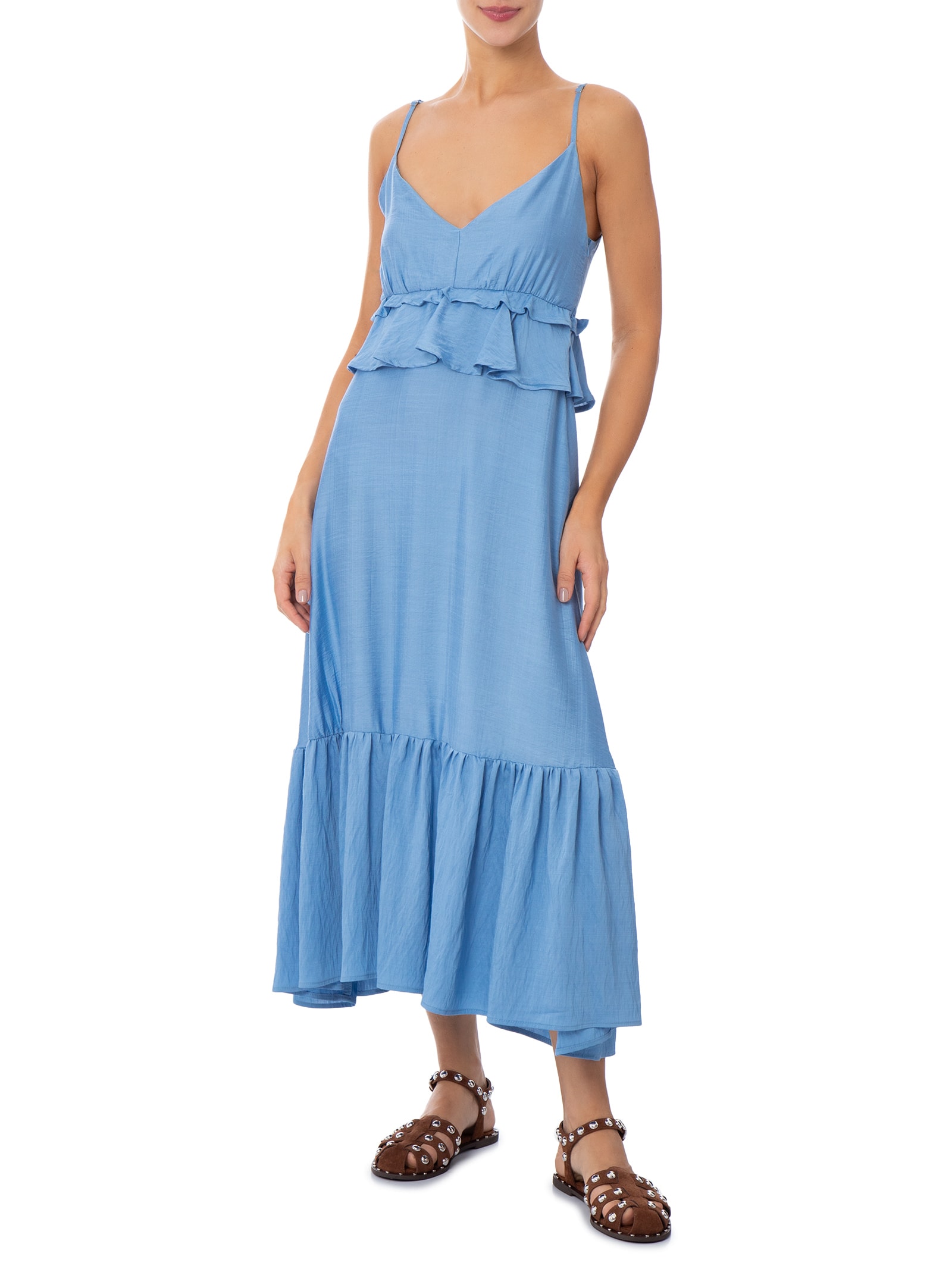 Vestido Midi com Babados Azul Market 33