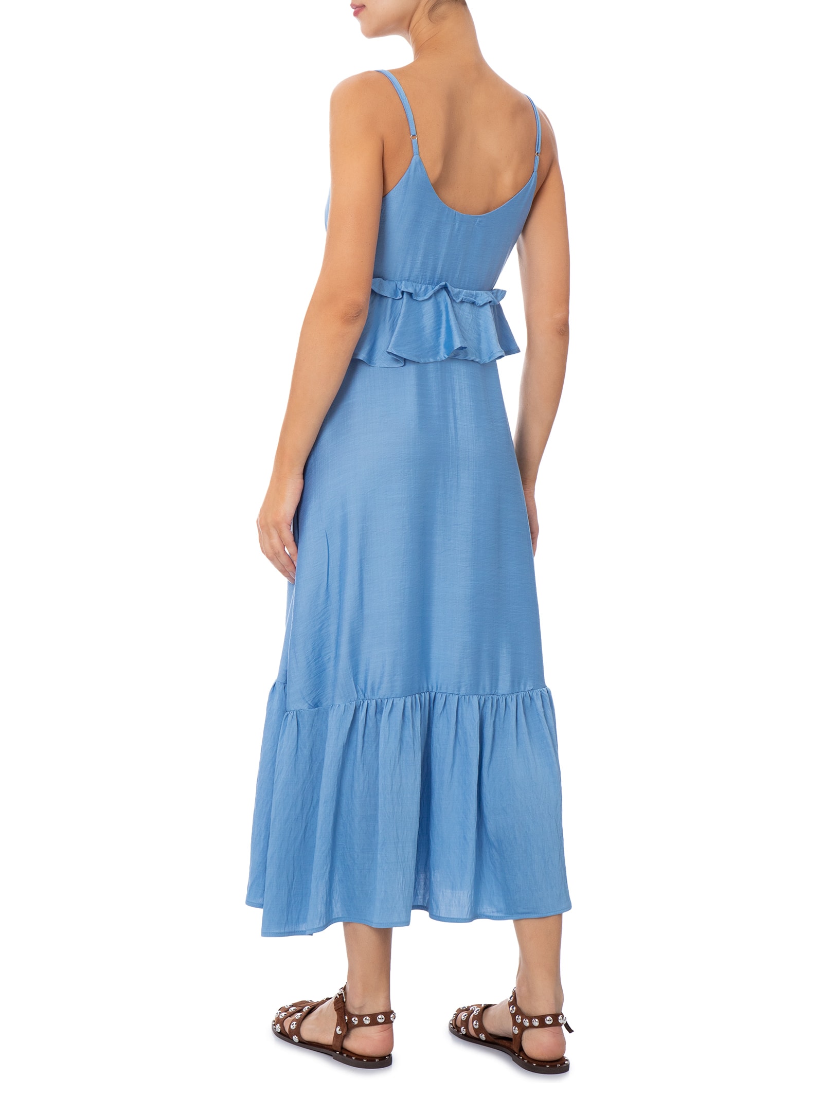 Vestido Midi com Babados Azul Market 33