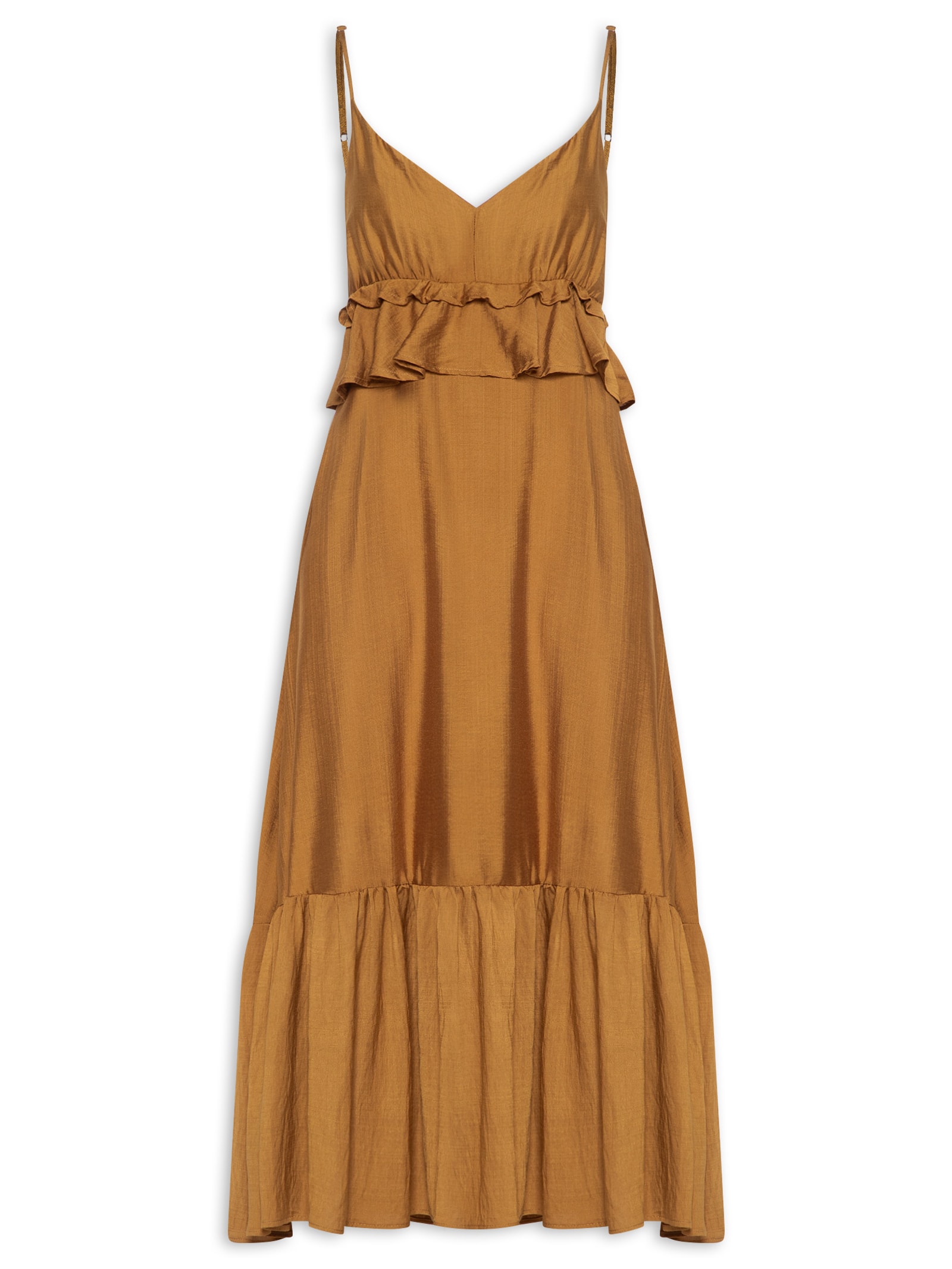 Vestido Midi com Babados Marrom Market 33