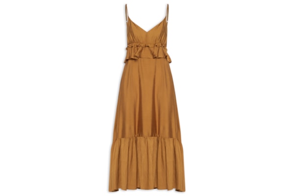 Vestido Midi com Babados - Marrom
