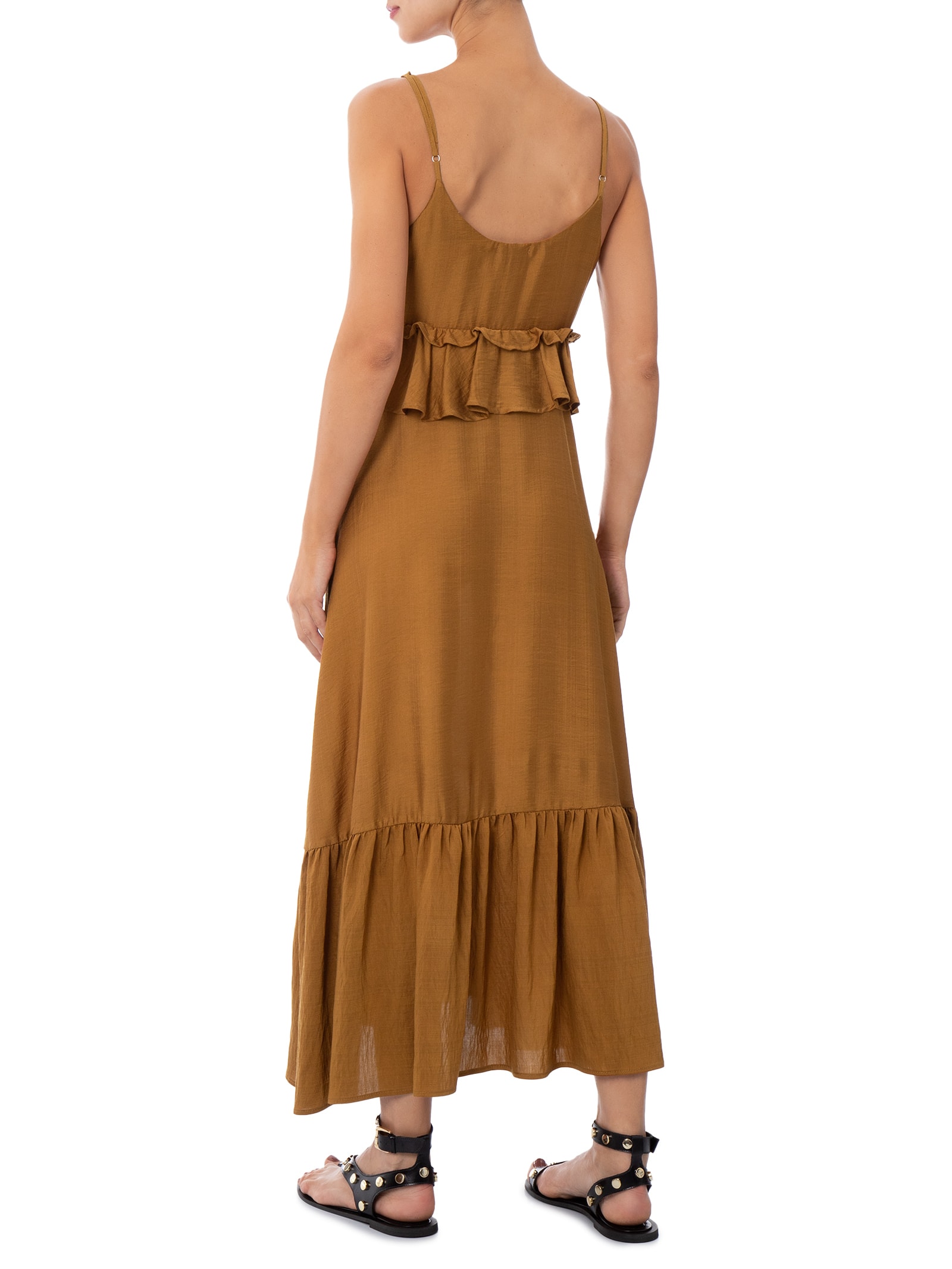 Vestido Midi com Babados Marrom Market 33