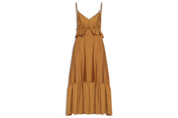Vestido Midi com Babados - Marrom