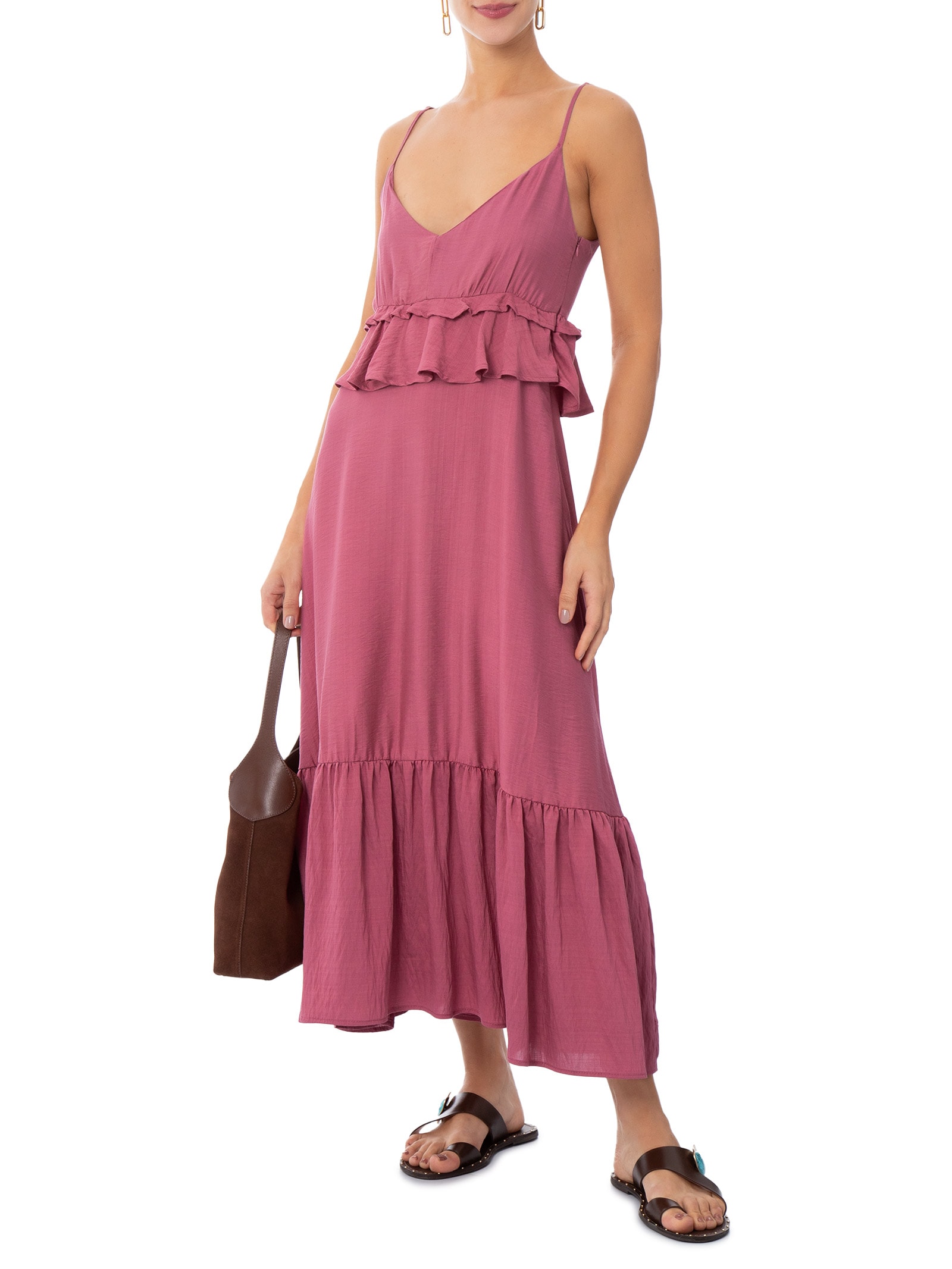 Vestido Midi com Babados Rosa Market 33